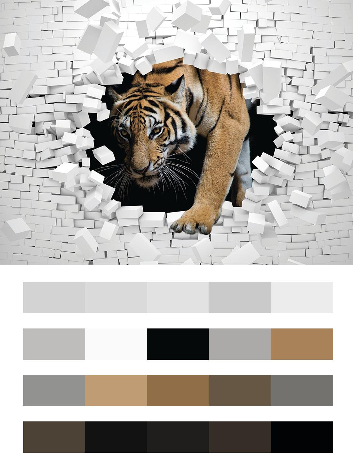 Тигр в стене 3D цвета